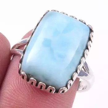 Natural Republic Larimar Gemstone 925 Solid Sterling Silver Gift Ring S.8 z3i49