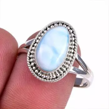 Natural Republic Larimar Gemstone 925 Solid Sterling Silver Gift Ring S.10 r8Q47