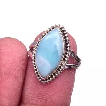 Natural Republic Larimar Gemstone 925 Solid Sterling Silver Gift Ring S.7 W0J60