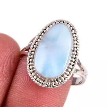 Natural Republic Larimar Gemstone 925 Solid Sterling Silver Gift Ring S.9 c0E36
