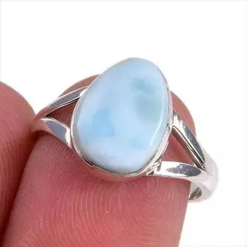 Natural Republic Larimar Gemstone 925 Solid Sterling Silver Gift Ring S.7 a7y88