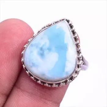 Natural Republic Larimar Gemstone 925 Solid Sterling Silver Gift Ring S.9 V4Y37