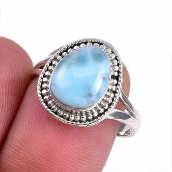 Natural Republic Larimar Gemstone 925 Solid Sterling Silver Gift Ring S.8 q8h46