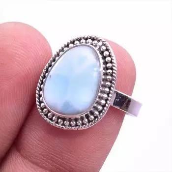 Natural Republic Larimar Gemstone 925 Solid Sterling Silver Gift Ring S.7 U4r97
