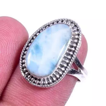 Natural Republic Larimar Gemstone 925 Solid Sterling Silver Gift Ring S.7 b6Y83