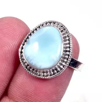 Natural Republic Larimar Gemstone 925 Solid Sterling Silver Gift Ring S.6 M7J59