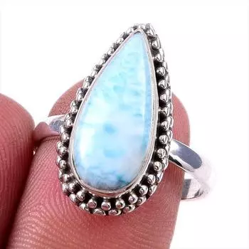 Natural Republic Larimar Gemstone 925 Solid Sterling Silver Gift Ring S.8 J6I10