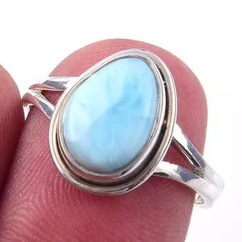 Natural Republic Larimar Gemstone 925 Solid Sterling Silver Gift Ring S.8 g2Q84