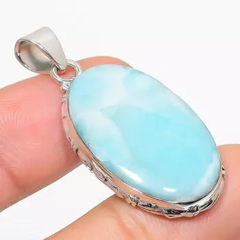 Natural Republic Larimar Gemstone 925 Solid Sterling Silver Pendant 1.75 O7y66