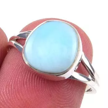 Natural Republic Larimar Gemstone 925 Solid Sterling Silver Gift Ring S.7 l6t88