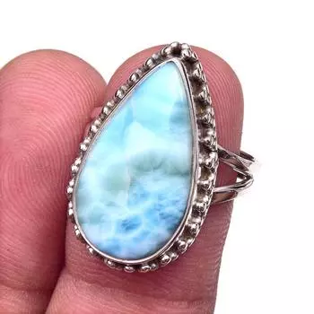 Natural Republic Larimar Gemstone 925 Solid Sterling Silver Gift Ring S.7 T3H04