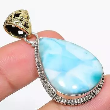 Natural Republic Larimar Gemstone 925 Solid Sterling Silver Gift Pendant 2 G9A32