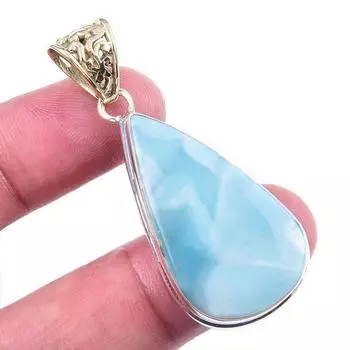 Natural Republic Larimar Gemstone 925 Solid Sterling Silver Gift Pendant 2 K8Q64