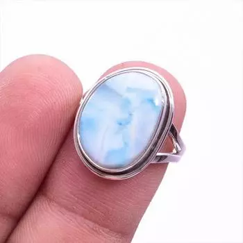Natural Republic Larimar Gemstone 925 Solid Sterling Silver Gift Ring S.6 b0R20