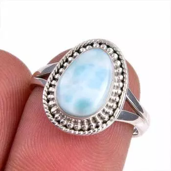 Natural Republic Larimar Gemstone 925 Solid Sterling Silver Gift Ring S.7 d1L90