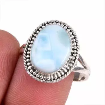 Natural Republic Larimar Gemstone 925 Solid Sterling Silver Gift Ring S.9 C0C33