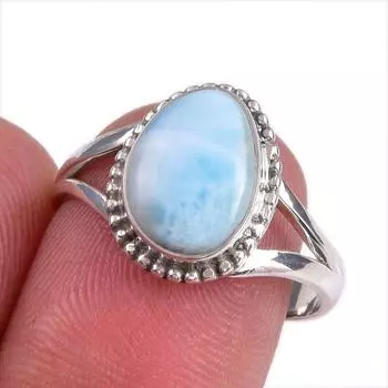 Natural Republic Larimar Gemstone 925 Solid Sterling Silver Gift Ring S.8 h7j50