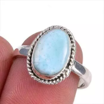Natural Republic Larimar Gemstone 925 Solid Sterling Silver Gift Ring S.8 T8R96
