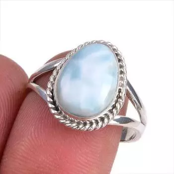 Natural Republic Larimar Gemstone 925 Solid Sterling Silver Gift Ring S.9 o9F02