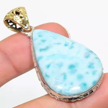 Natural Republic Larimar Gemstone 925 Solid Sterling Silver Pendant 2.25 S7U69