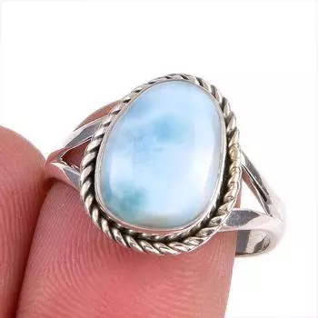Natural Republic Larimar Gemstone 925 Sterling Silver Jewelry Ring Size 8.5 v9f11