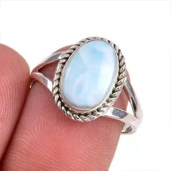 Natural Republic Larimar Gemstone 925 Sterling Silver Jewelry Ring Size 7.5 q7a07