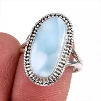Natural Republic Larimar Gemstone 925 Sterling Silver Jewelry Ring Size 7.5 G8P49