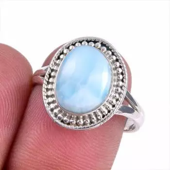 Natural Republic Larimar Gemstone 925 Sterling Silver Jewelry Ring Size 8.5 B3J18