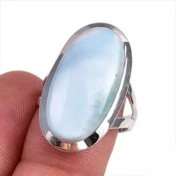 Natural Republic Larimar Gemstone 925 Sterling Silver Jewelry Ring Size 7.5 L1A17