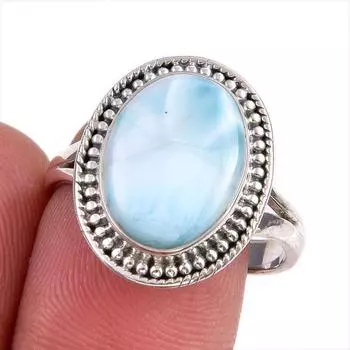 Natural Republic Larimar Gemstone 925 Sterling Silver Jewelry Ring Size 8.5 y9P60