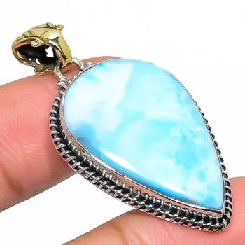 Natural Republic Larimar Gemstone 925 Sterling Silver TwoTone Pendant 1.85 q4G65
