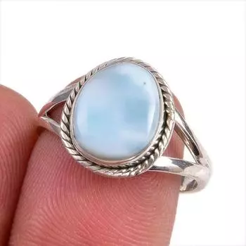 Natural Republic Larimar Gemstone 925 Sterling Silver Jewelry Ring Size 7.5 z0o63