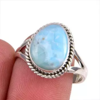 Natural Republic Larimar Gemstone 925 Sterling Silver Jewelry Ring Size 8.5 h4n91