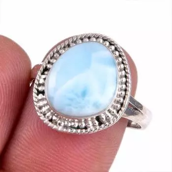 Natural Republic Larimar Gemstone 925 Sterling Silver Jewelry Ring Size 8.5 h6o05