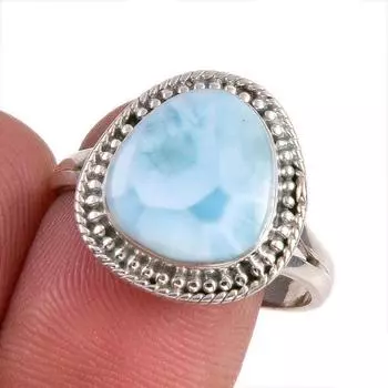 Natural Republic Larimar Gemstone 925 Sterling Silver Jewelry Ring Size 9.5 Q8k42