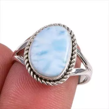 Natural Republic Larimar Gemstone 925 Sterling Silver Jewelry Ring Size 7.5 M4H01