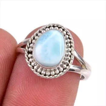 Natural Republic Larimar Gemstone 925 Sterling Silver Jewelry Ring Size 6.5 O9U63