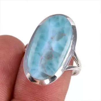 Natural Republic Larimar Gemstone 925 Sterling Silver Jewelry Ring Size 7.5 o2d99