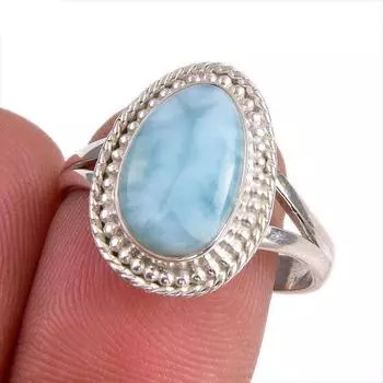 Natural Republic Larimar Gemstone 925 Sterling Silver Jewelry Ring Size 8.5 n7K68