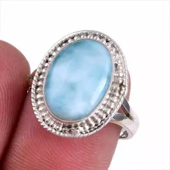 Natural Republic Larimar Gemstone 925 Sterling Silver Jewelry Ring Size 7.5 d6R72