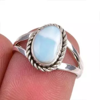 Natural Republic Larimar Gemstone 925 Sterling Silver Jewelry Ring Size 5.5 H1Q96