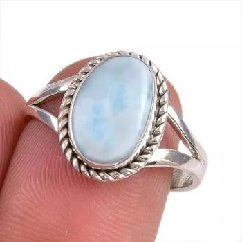 Natural Republic Larimar Gemstone 925 Sterling Silver Jewelry Ring Size 7.5 f6A55