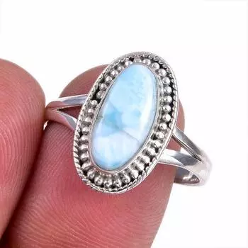 Natural Republic Larimar Gemstone 925 Sterling Silver Jewelry Ring Size 8.5 V6o67