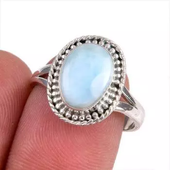 Natural Republic Larimar Gemstone 925 Sterling Silver Jewelry Ring Size 7.5 u6P28