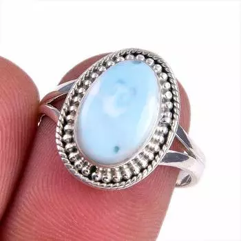 Natural Republic Larimar Gemstone 925 Sterling Silver Jewelry Ring Size 7.5 Z2Z81