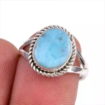 Natural Republic Larimar Gemstone 925 Sterling Silver Jewelry Ring Size 6.5 K8W72
