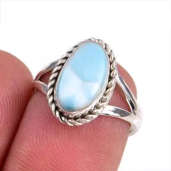 Natural Republic Larimar Gemstone 925 Sterling Silver Jewelry Ring Size 5.5 w4E47