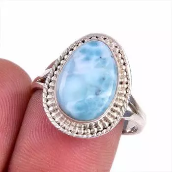 Natural Republic Larimar Gemstone 925 Sterling Silver Jewelry Ring Size 8.5 H4A09