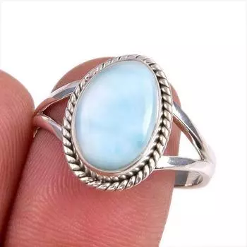Natural Republic Larimar Gemstone 925 Sterling Silver Jewelry Ring Size 9.5 r7J96