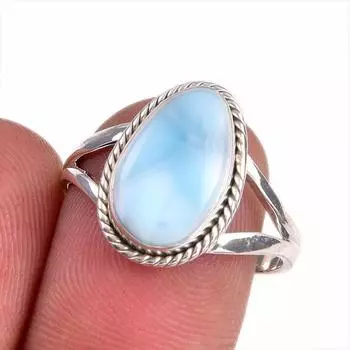 Natural Republic Larimar Gemstone 925 Sterling Silver Jewelry Ring Size 7.5 L2K48